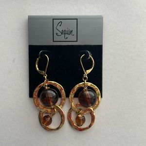 Vintage Sequin Gold and Amber Glass Statement Earrings